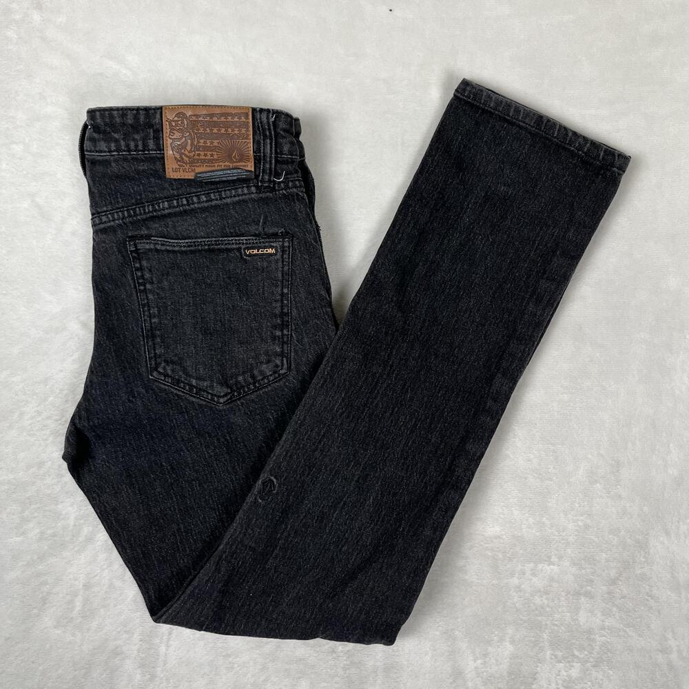 Volcom Vorta Jeans Mens 30x32 Black Slim Straight Distressed Denim Charcoal Wash